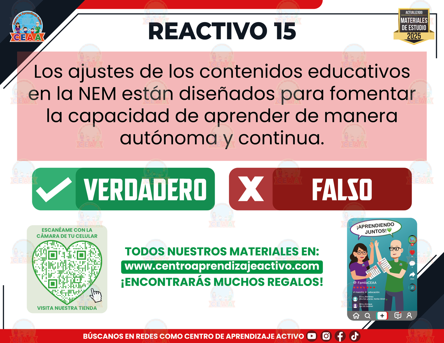 Cuadernillo de Estudio - Las 4 condiciones y las 4 líneas de acción permanentes de la NEM - Verdadero o Falso