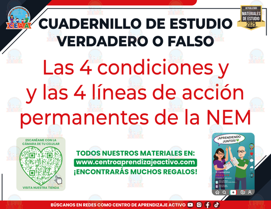 Cuadernillo de Estudio - Las 4 condiciones y las 4 líneas de acción permanentes de la NEM - Verdadero o Falso