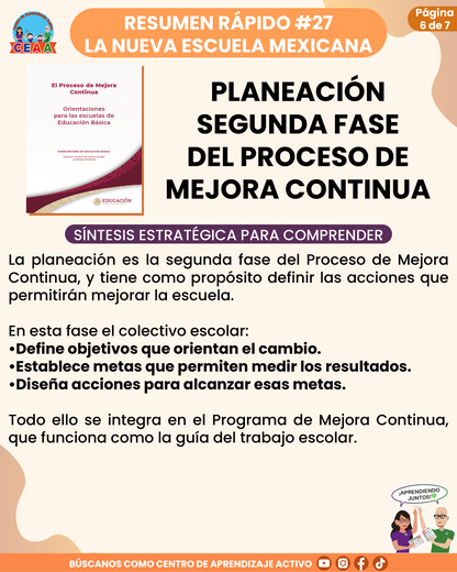Resumen Rápido #27: PLANEACIÓN SEGUNDA FASE DEL PROCESO DE MEJORA CONTINUA