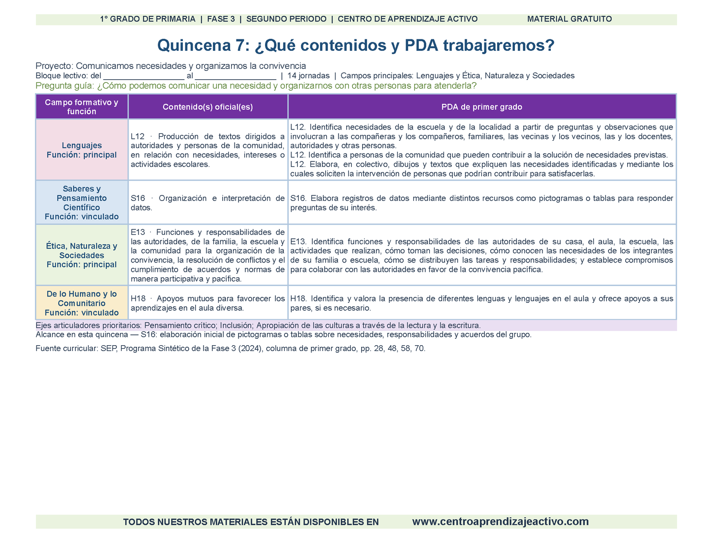 PLANEACIÓN 1° Primaria Segundo Periodo (Dic, Ene, Feb, Mar) en 🎁pdf
