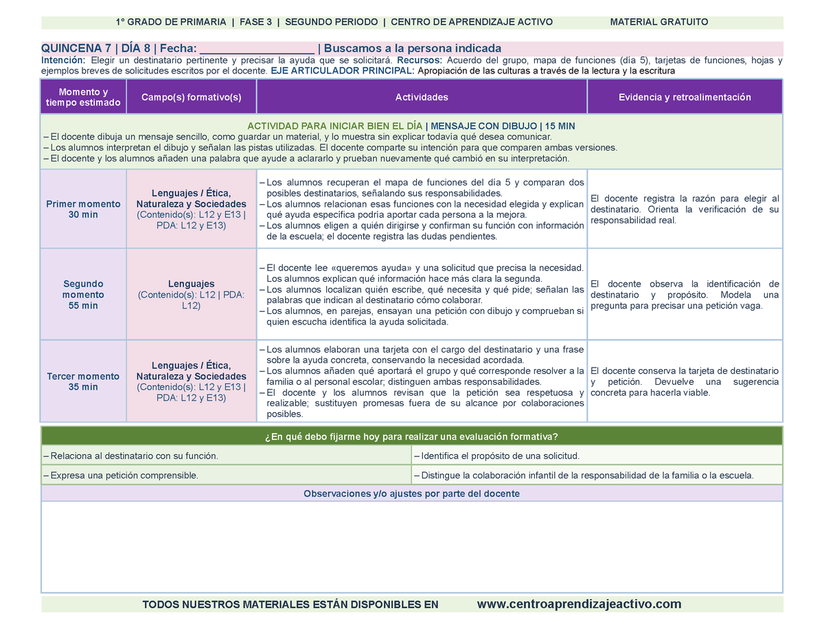 PLANEACIÓN 1° Primaria Segundo Periodo (Dic, Ene, Feb, Mar) en 🎁pdf