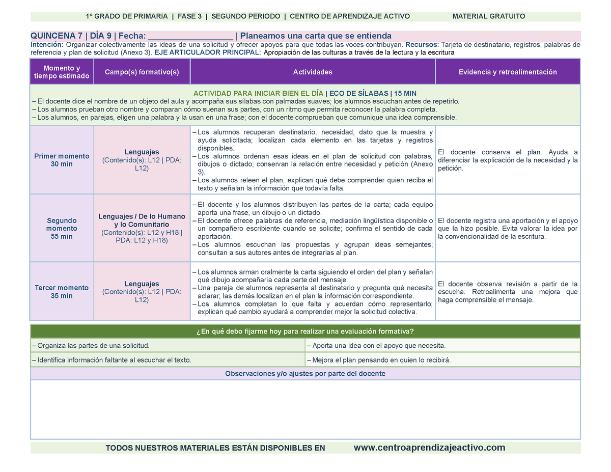 PLANEACIÓN 1° Primaria Segundo Periodo (Dic, Ene, Feb, Mar) en 🎁pdf