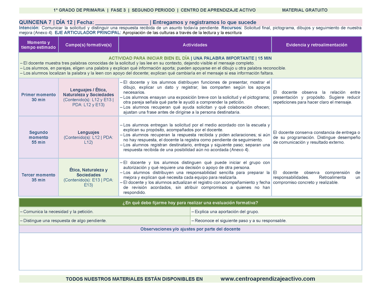 PLANEACIÓN 1° Primaria Segundo Periodo (Dic, Ene, Feb, Mar) en 🎁pdf