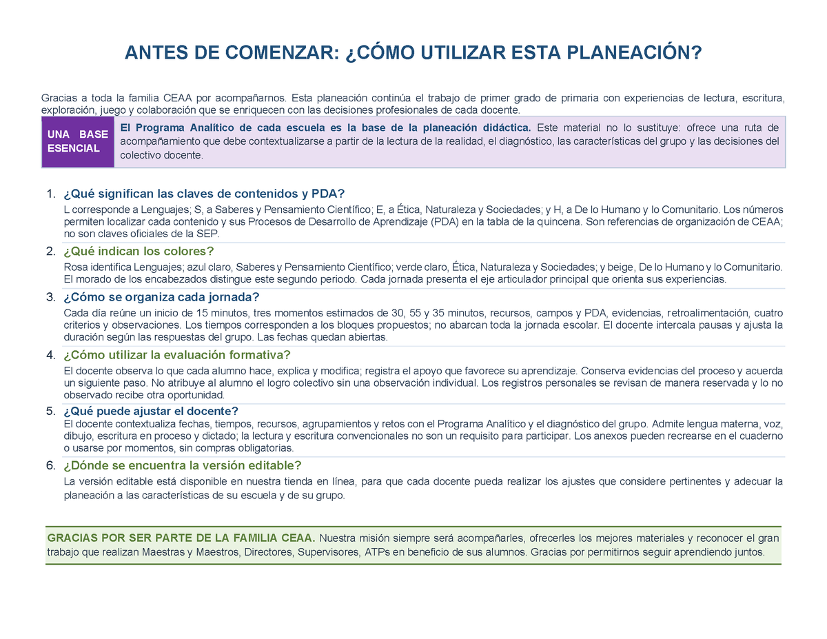 PLANEACIÓN 1° Primaria Segundo Periodo (Dic, Ene, Feb, Mar) ✏️Editable en Word