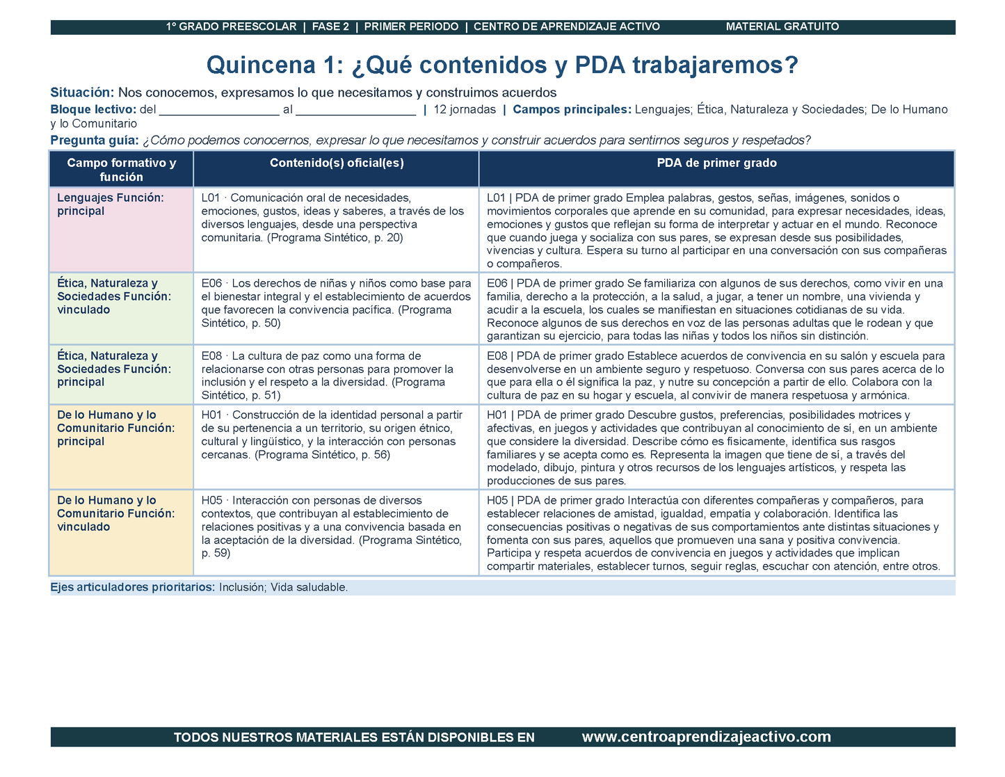 PLANEACIÓN 1° ⭐Preescolar Primer Periodo (Sep, Oct, Nov) en 🎁PDF