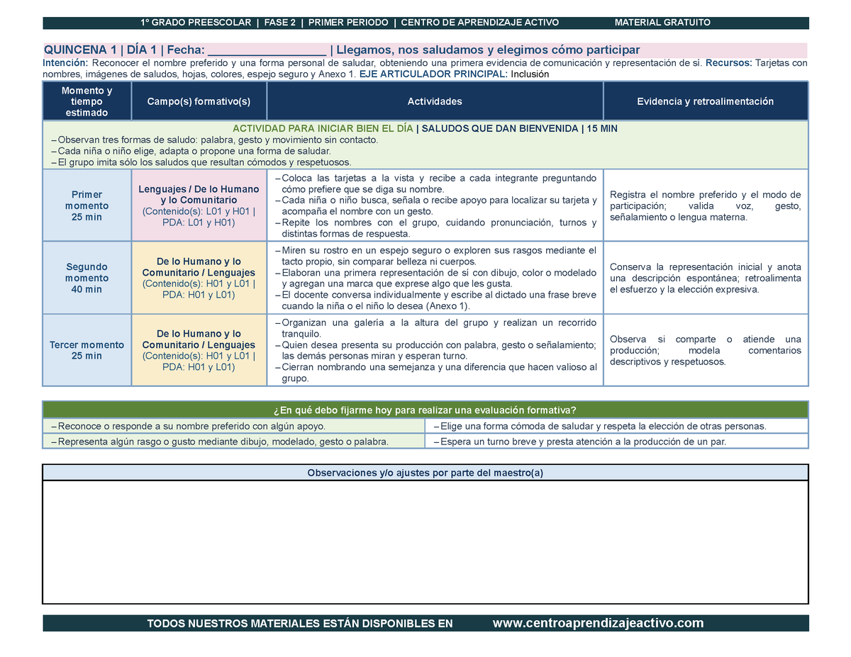 PLANEACIÓN 1° ⭐Preescolar Primer Periodo (Sep, Oct, Nov) en 🎁PDF