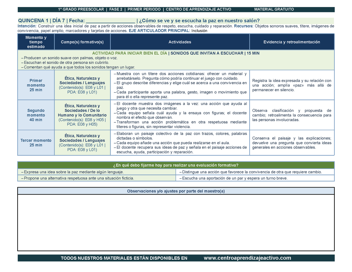PLANEACIÓN 1° ⭐Preescolar Primer Periodo (Sep, Oct, Nov) en 🎁PDF