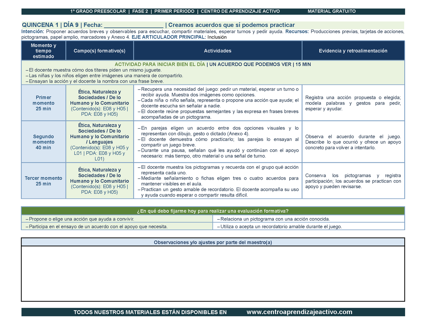 PLANEACIÓN 1° ⭐Preescolar Primer Periodo (Sep, Oct, Nov) en 🎁PDF