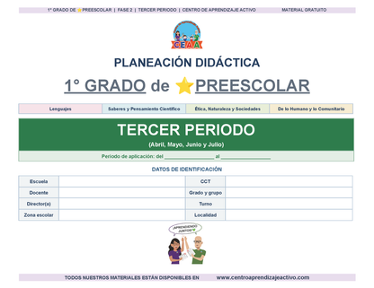 PLANEACIÓN 1° ⭐Preescolar Tercer Periodo (Abr, May, Jun, Jul) en 🎁PDF