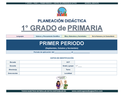 PLANEACIÓN 1° Primaria Primer Periodo (Sep, Oct, Nov) en PDF