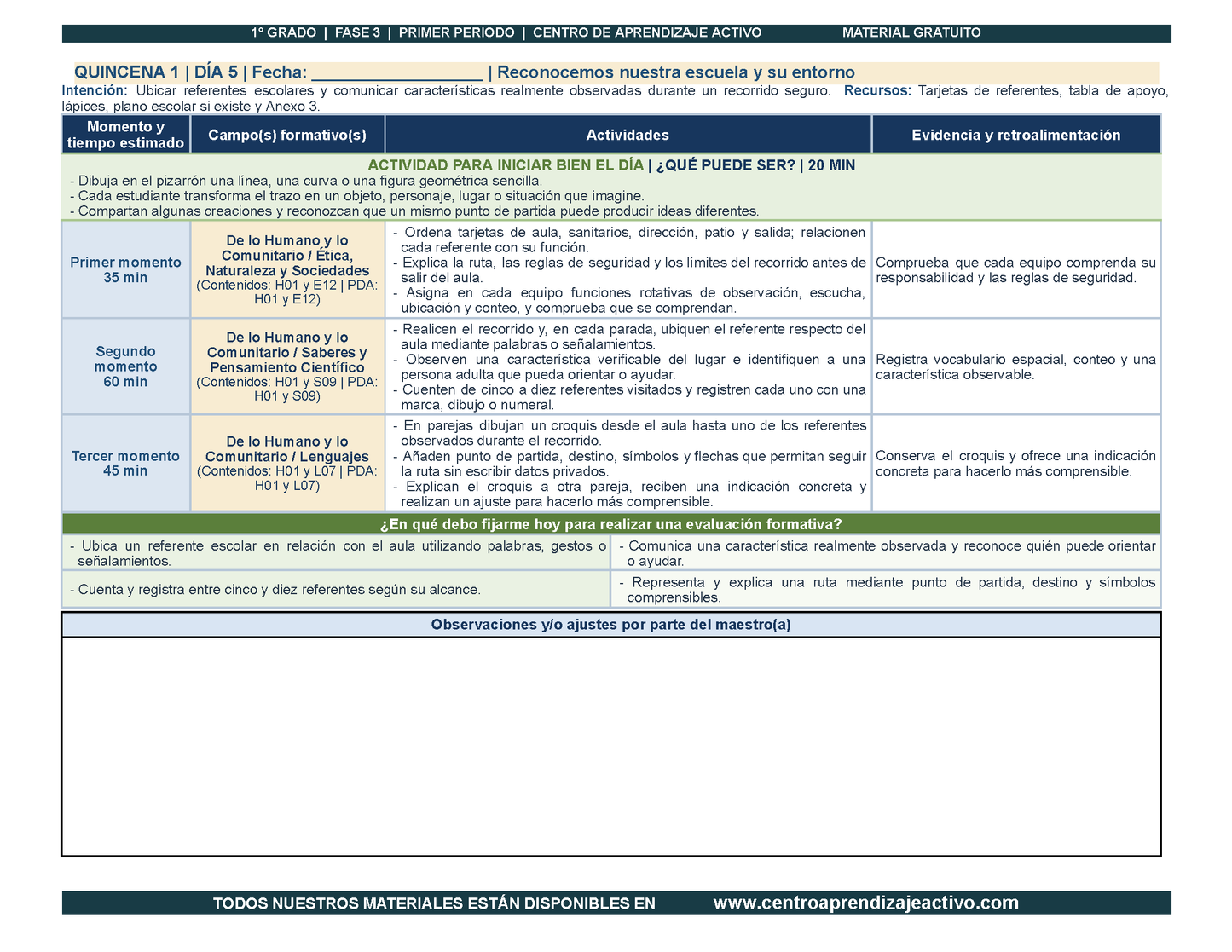 PLANEACIÓN 1° Primaria Primer Periodo (Sep, Oct, Nov) en PDF