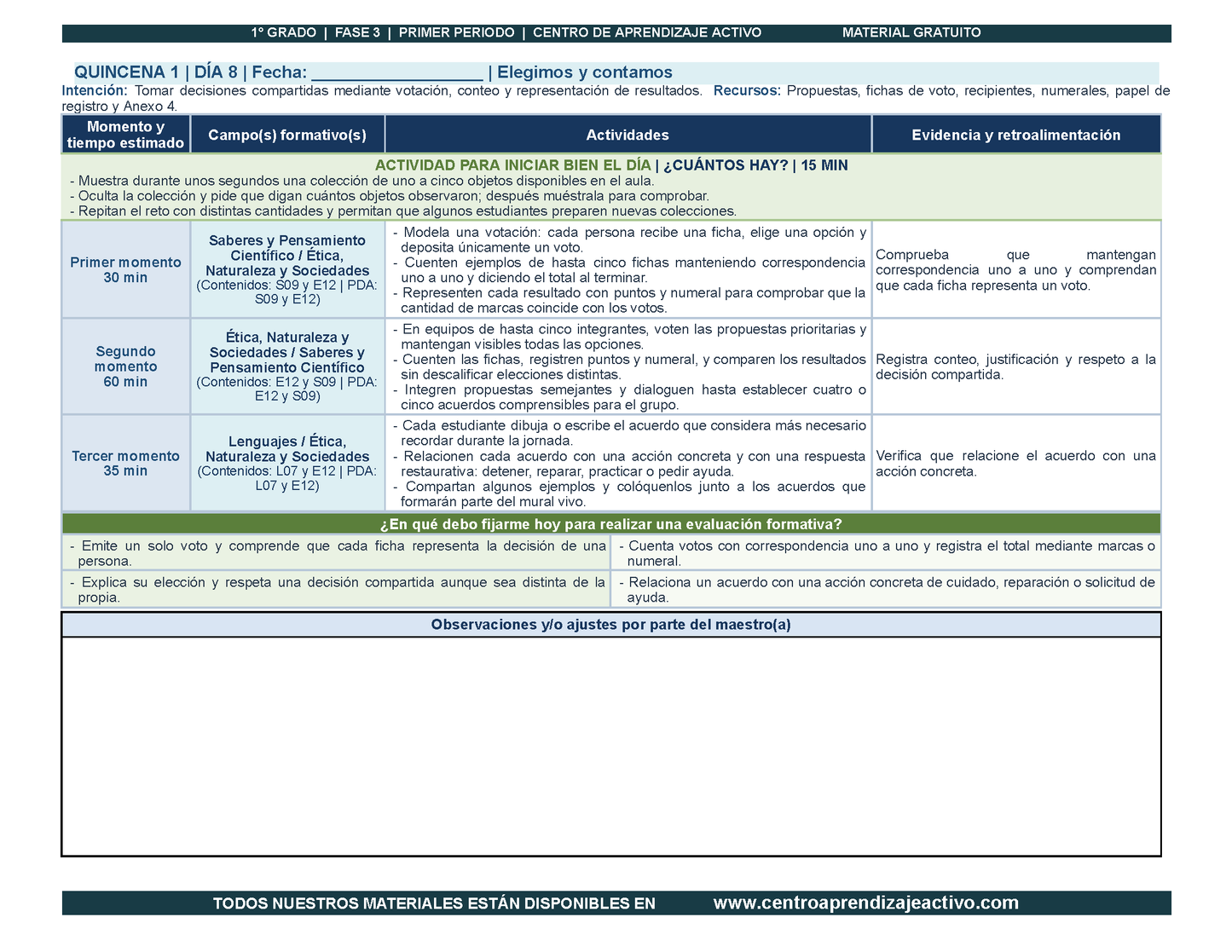 PLANEACIÓN 1° Primaria Primer Periodo (Sep, Oct, Nov) en PDF