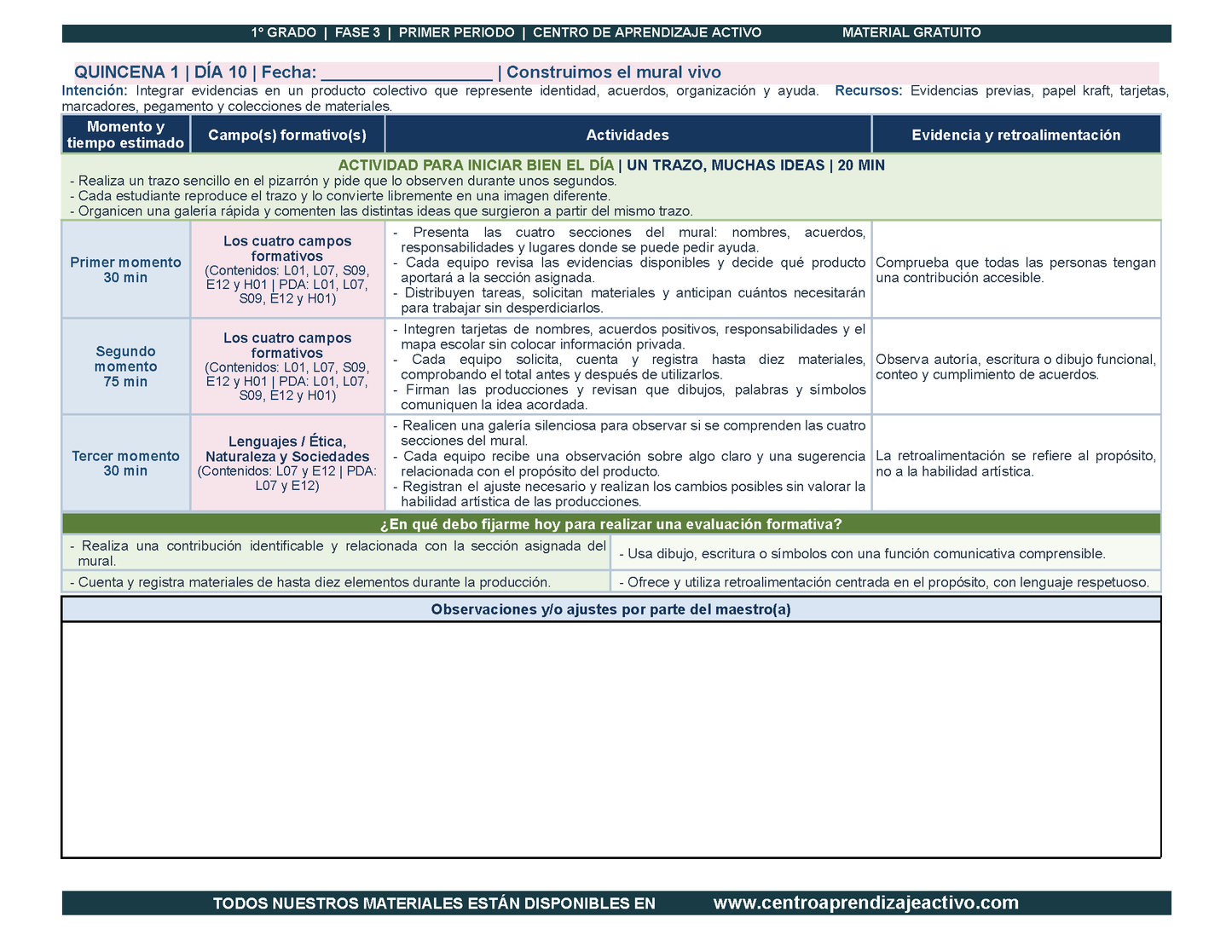 PLANEACIÓN 1° Primaria Primer Periodo (Sep, Oct, Nov) en PDF