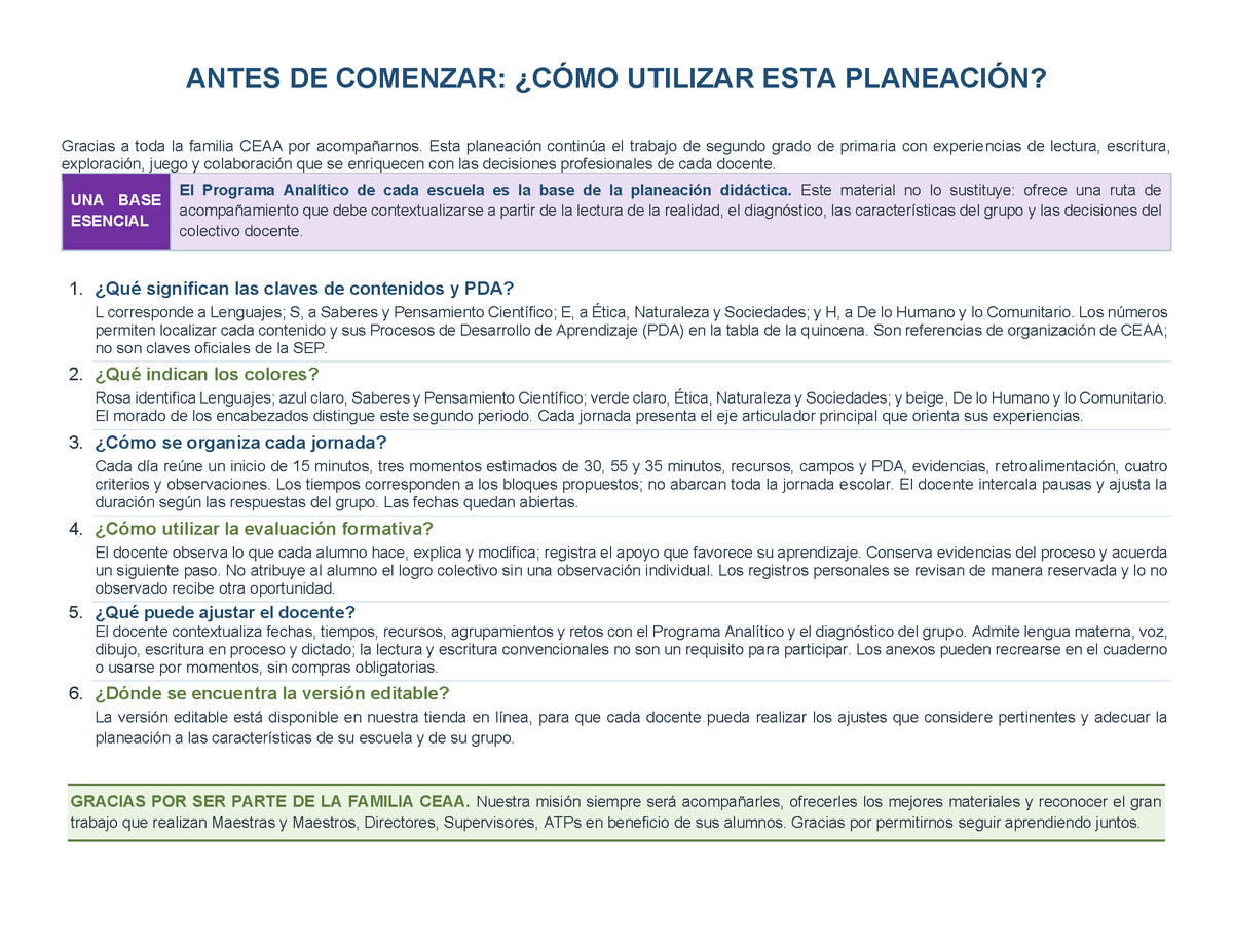 PLANEACIÓN 2° Primaria Segundo Periodo (Dic, Ene, Feb, Mar) ✏️Editable en Word