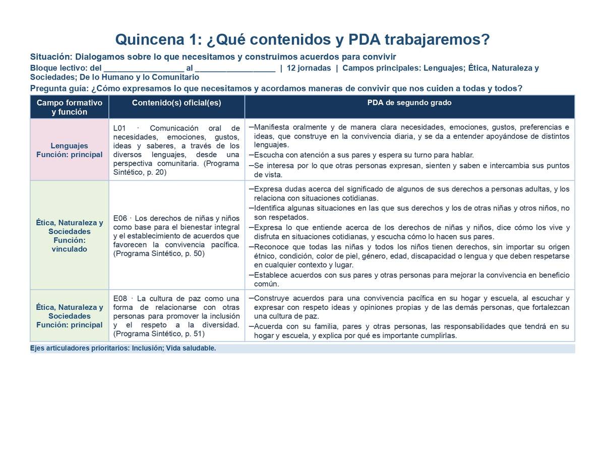 PLANEACIÓN 2° ⭐Preescolar Primer Periodo (Sep, Oct, Nov) ✏️Editable en Word