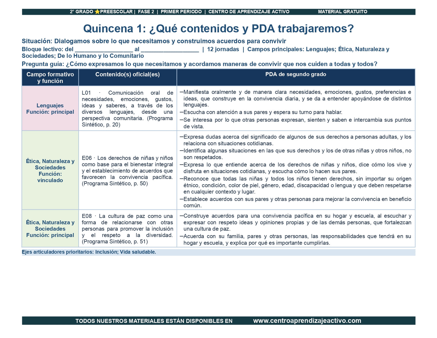 PLANEACIÓN 2° ⭐Preescolar Primer Periodo (Sep, Oct, Nov) en 🎁pdf