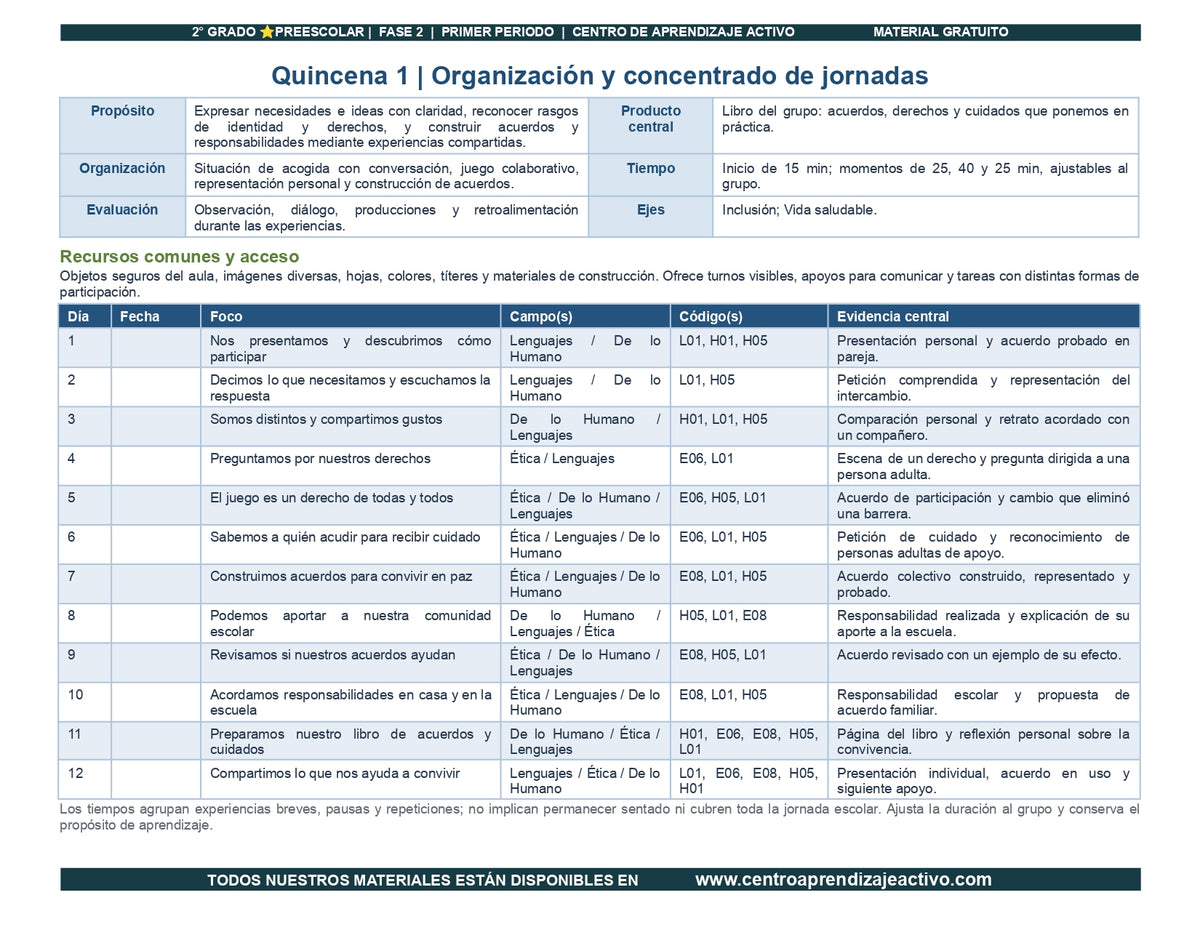 PLANEACIÓN 2° ⭐Preescolar Primer Periodo (Sep, Oct, Nov) en 🎁pdf