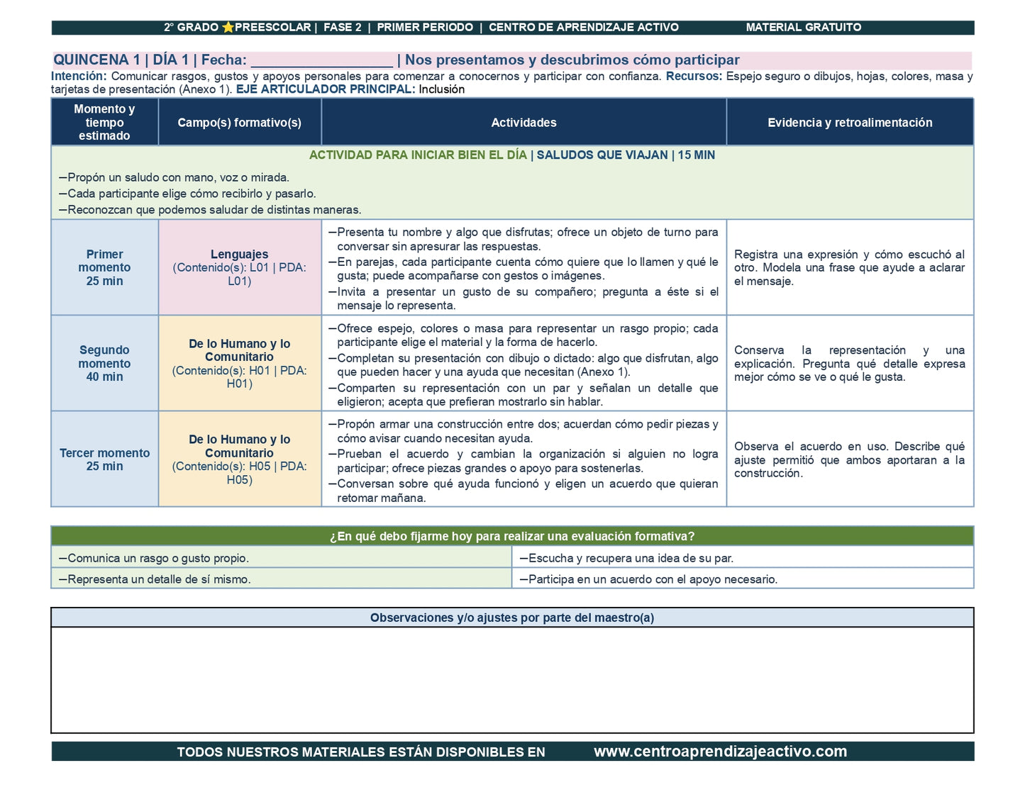 PLANEACIÓN 2° ⭐Preescolar Primer Periodo (Sep, Oct, Nov) en 🎁pdf