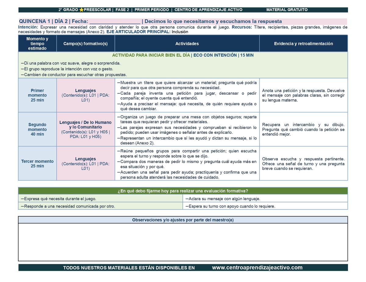 PLANEACIÓN 2° ⭐Preescolar Primer Periodo (Sep, Oct, Nov) en 🎁pdf