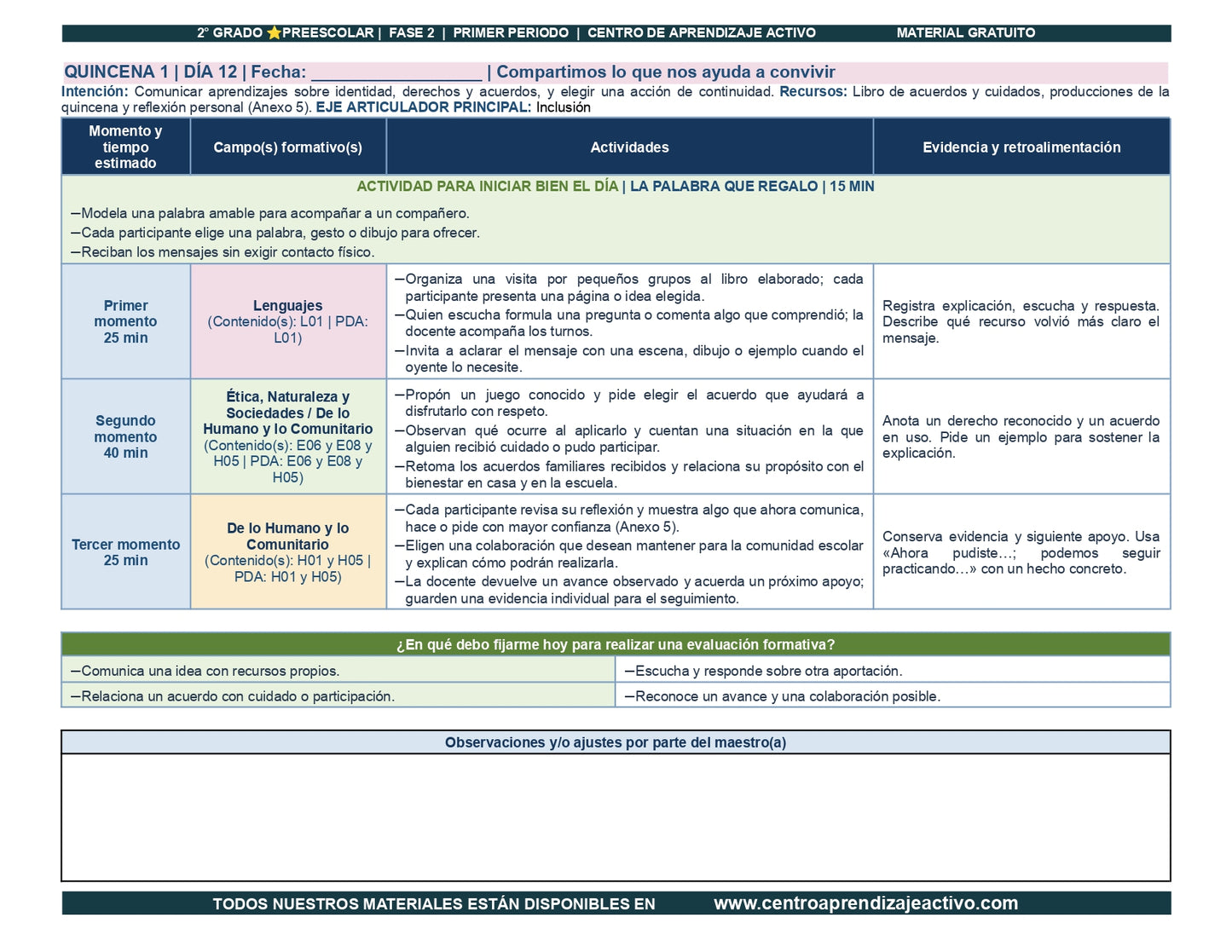 PLANEACIÓN 2° ⭐Preescolar Primer Periodo (Sep, Oct, Nov) en 🎁pdf