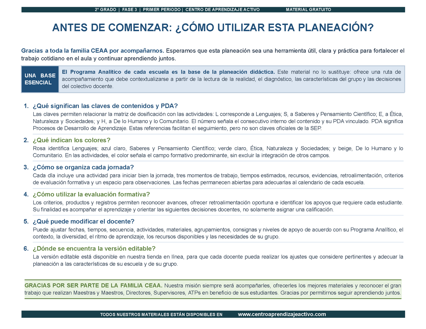 PLANEACIÓN 2° Primaria Primer Periodo (Sep, Oct, Nov) en PDF