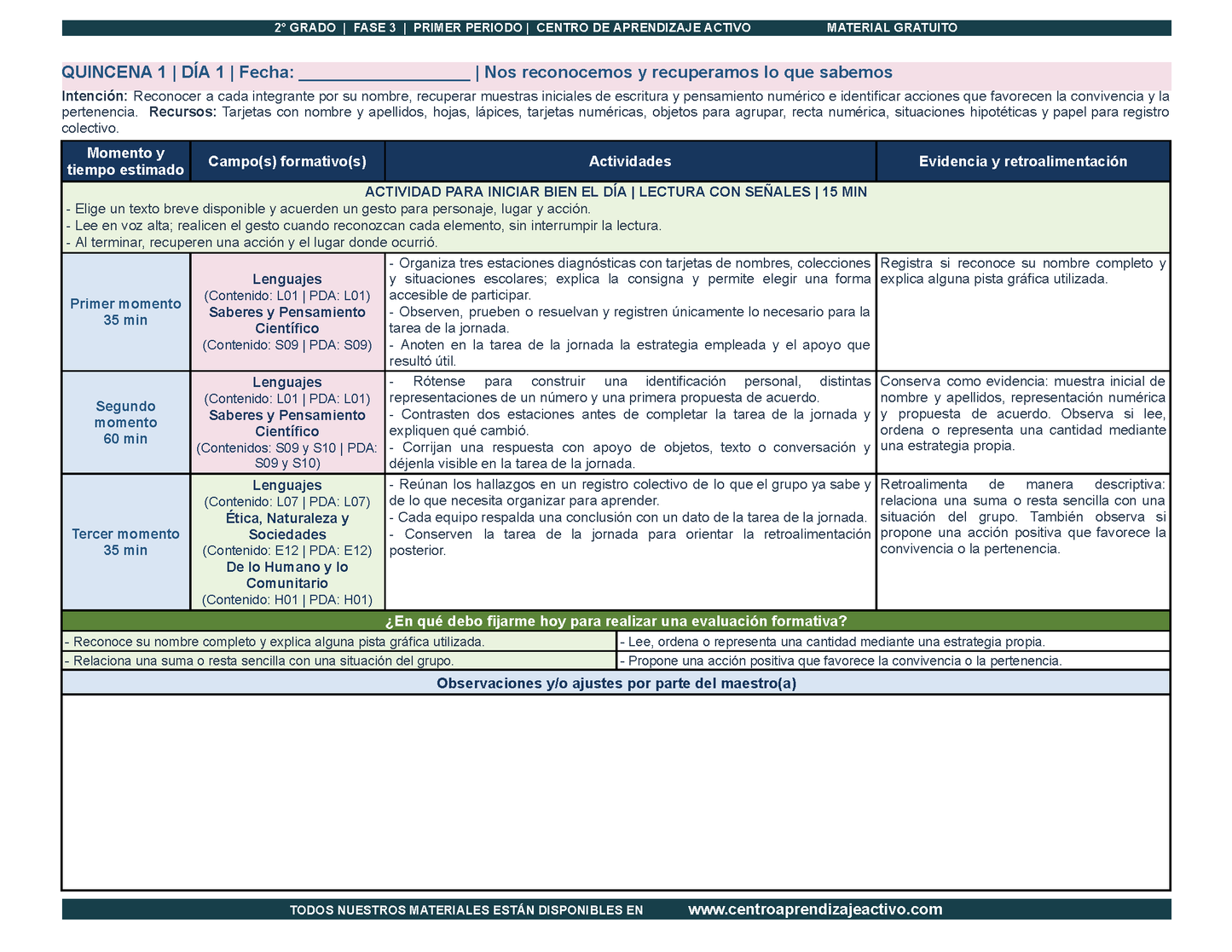 PLANEACIÓN 2° Primaria Primer Periodo (Sep, Oct, Nov) en PDF