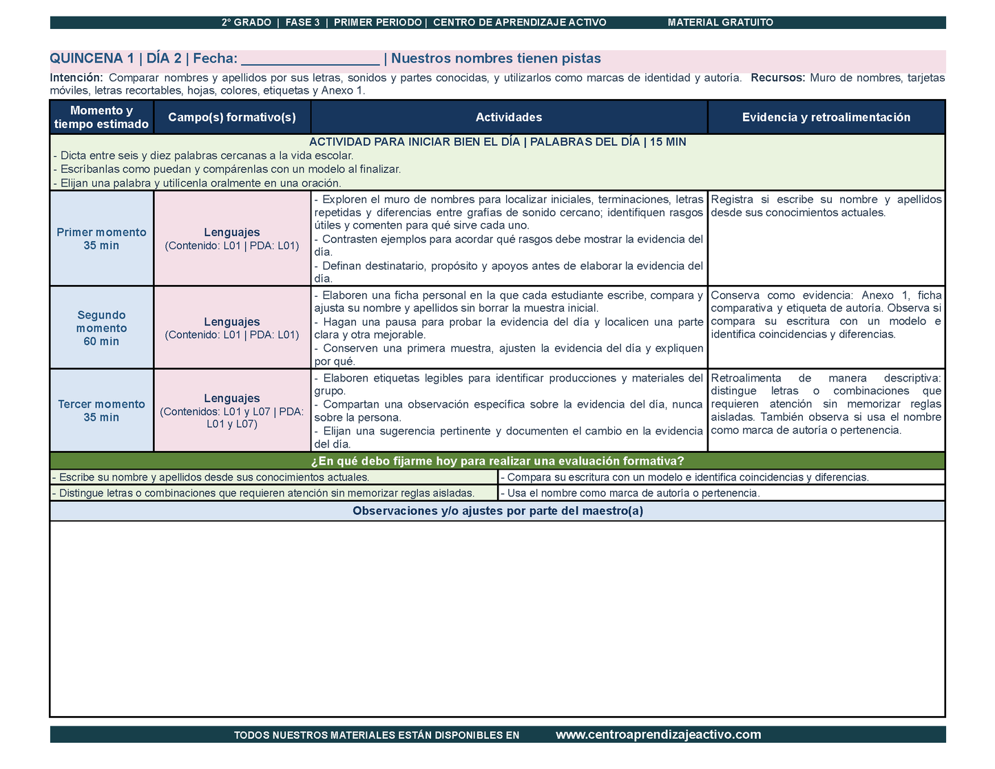 PLANEACIÓN 2° Primaria Primer Periodo (Sep, Oct, Nov) en PDF