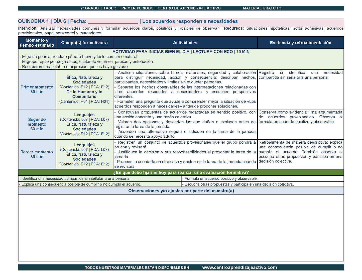 PLANEACIÓN 2° Primaria Primer Periodo (Sep, Oct, Nov) en PDF