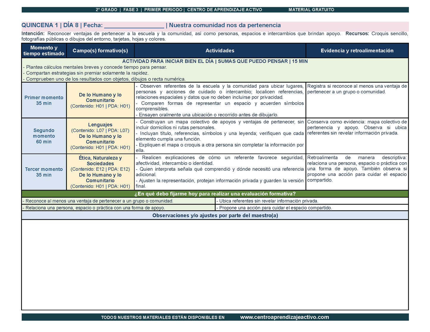 PLANEACIÓN 2° Primaria Primer Periodo (Sep, Oct, Nov) en PDF