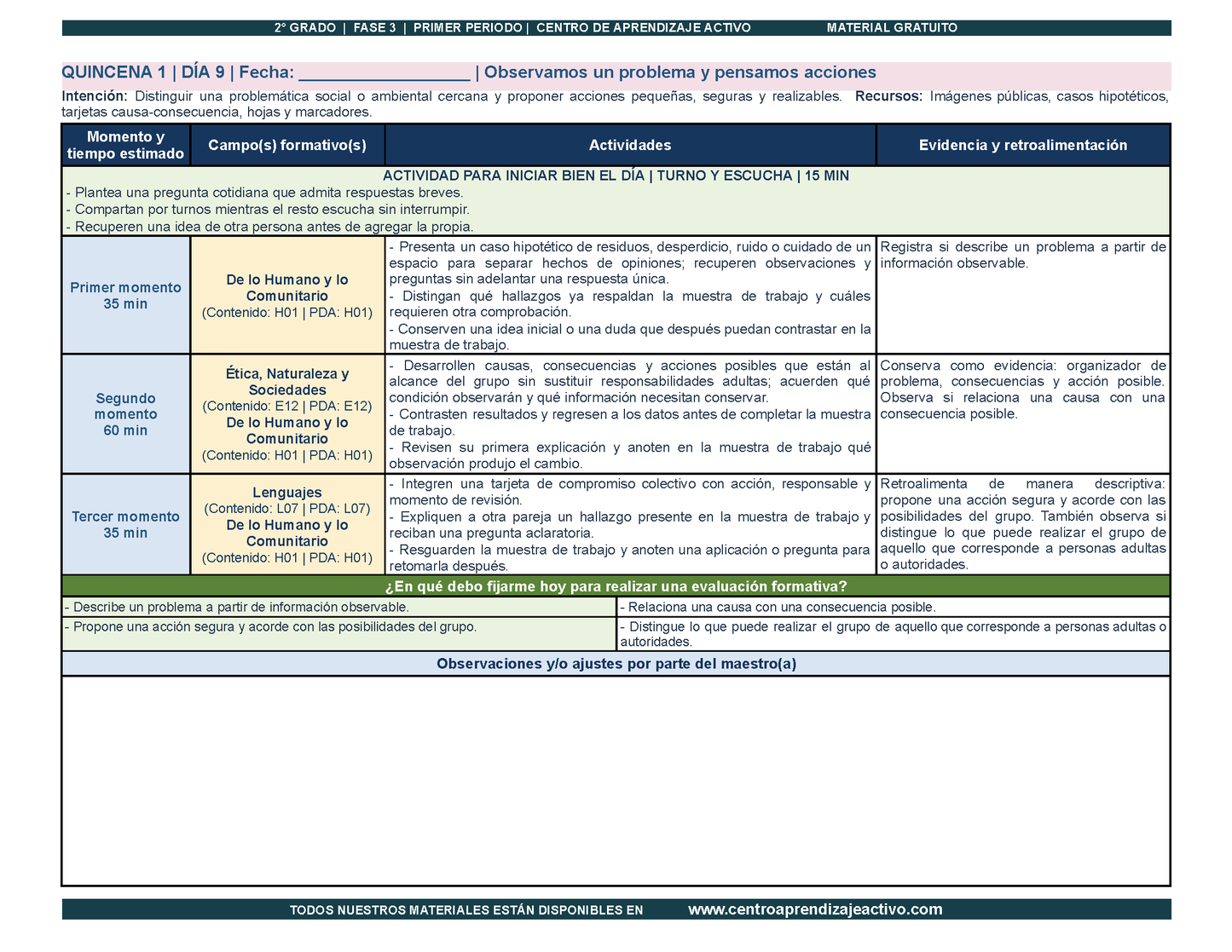 PLANEACIÓN 2° Primaria Primer Periodo (Sep, Oct, Nov) en PDF