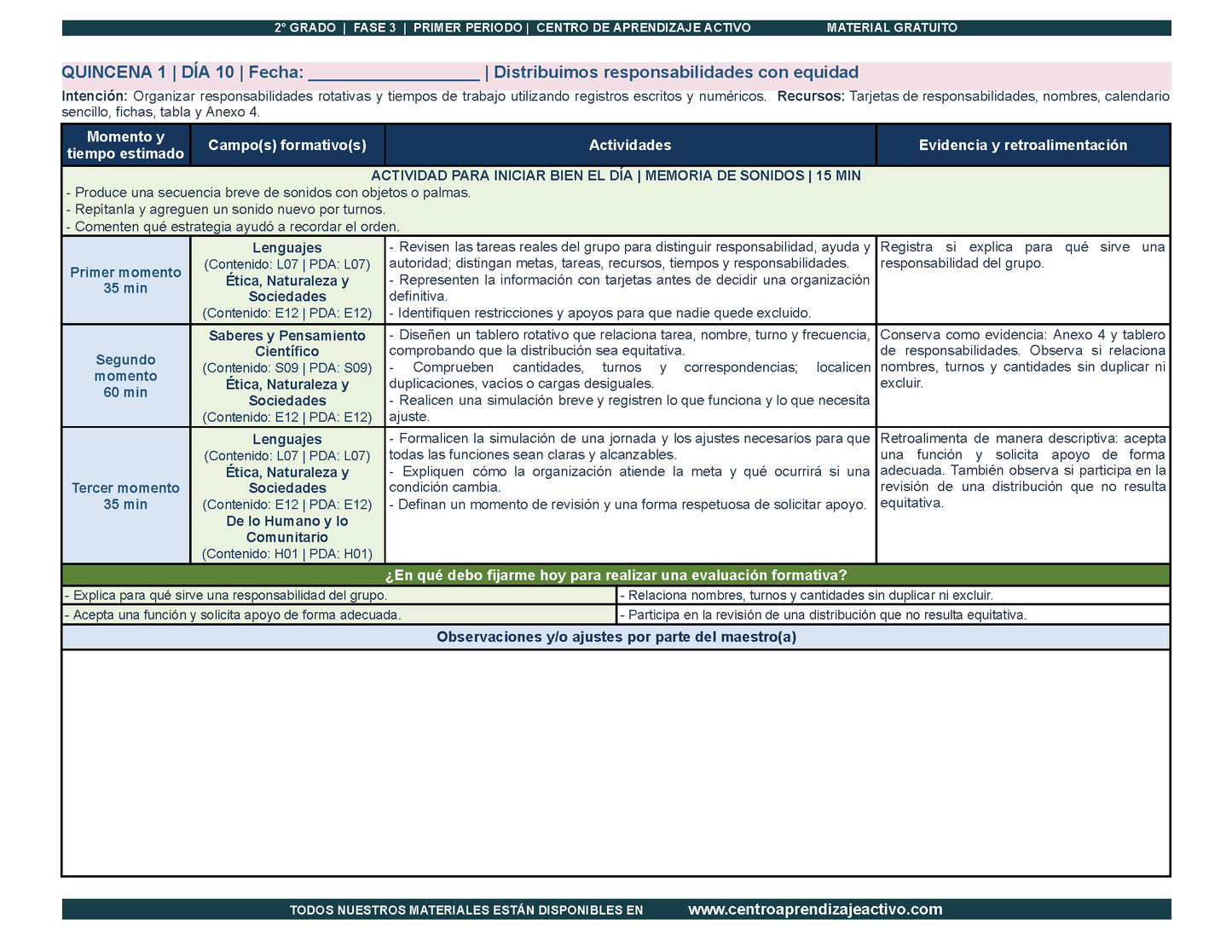 PLANEACIÓN 2° Primaria Primer Periodo (Sep, Oct, Nov) en PDF