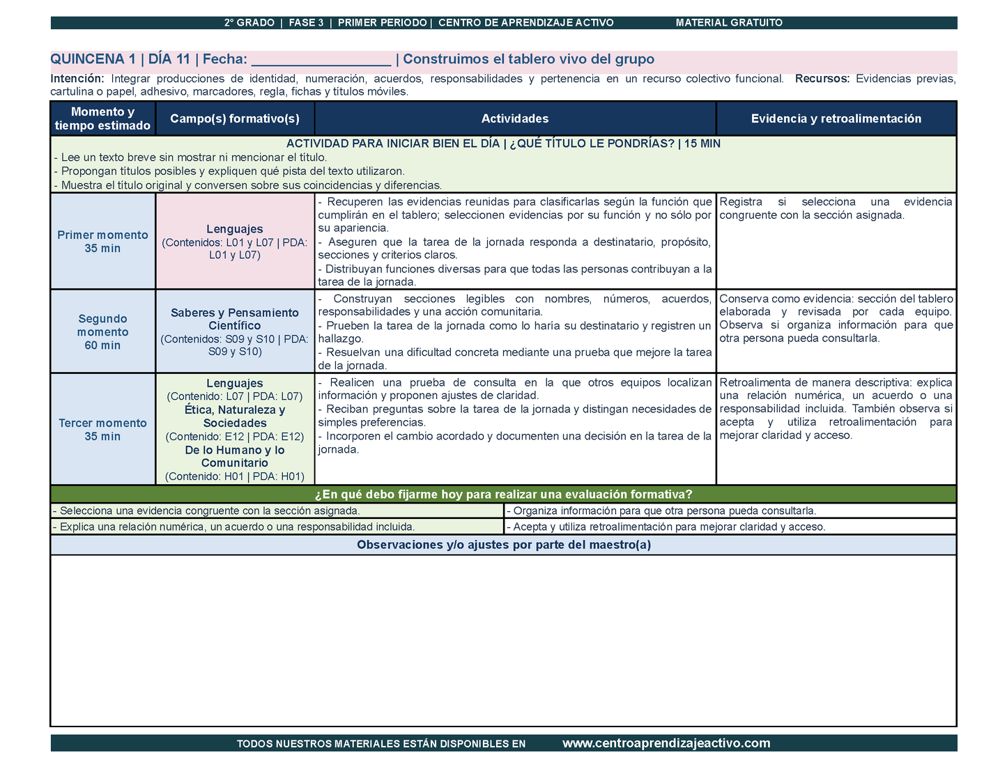 PLANEACIÓN 2° Primaria Primer Periodo (Sep, Oct, Nov) en PDF