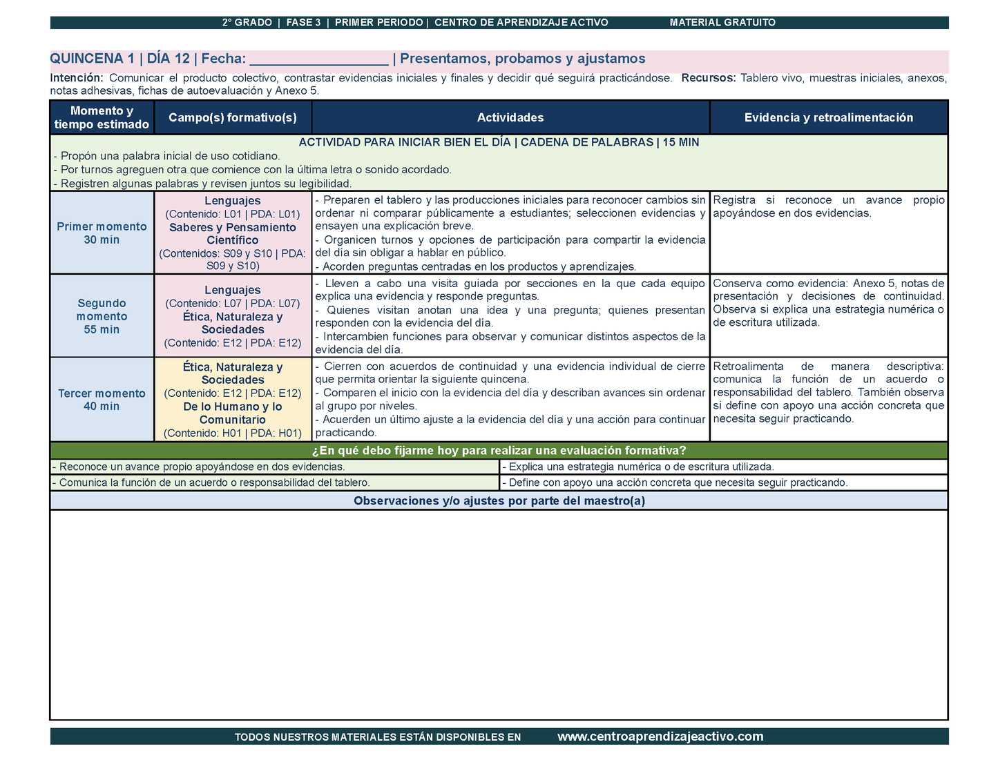 PLANEACIÓN 2° Primaria Primer Periodo (Sep, Oct, Nov) en PDF