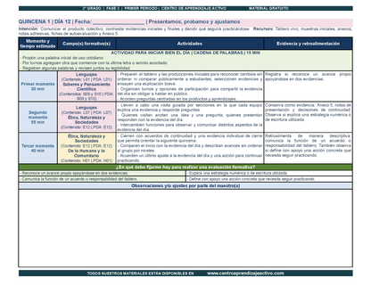 PLANEACIÓN 2° Primaria Primer Periodo (Sep, Oct, Nov) en PDF