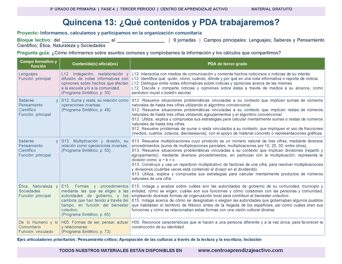 PLANEACIÓN 3° Primaria Tercer Periodo (Abr, May, Jun, Jul) en 🎁PDF