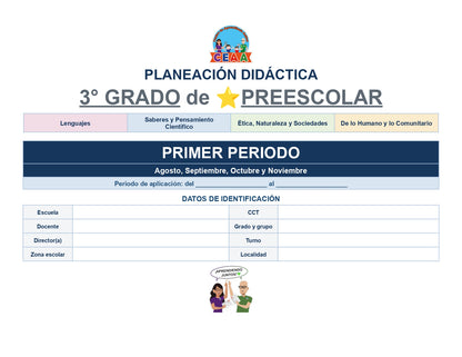 PLANEACIÓN 3° ⭐Preescolar Primer Periodo (Sep, Oct, Nov) ✏️Editable en Word