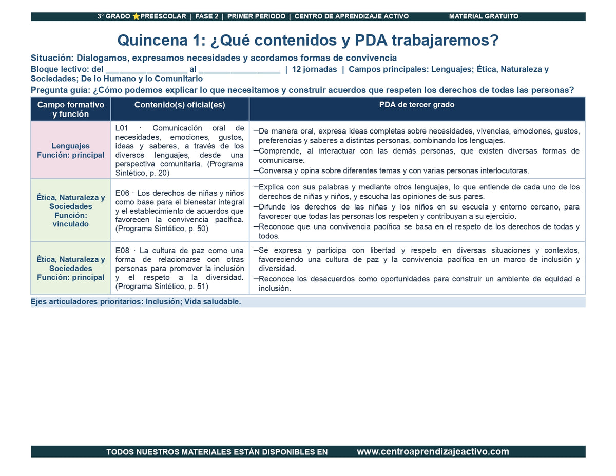 PLANEACIÓN 3° ⭐Preescolar Primer Periodo (Sep, Oct, Nov) en 🎁pdf