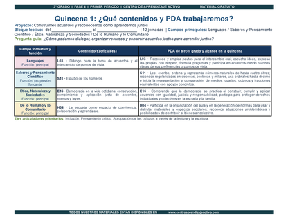 PLANEACIÓN 3° Primaria Primer Periodo (Sep, Oct, Nov) en 🎁PDF