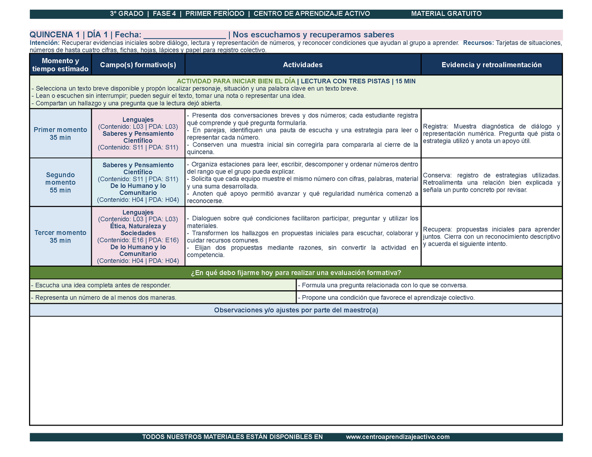 PLANEACIÓN 3° Primaria Primer Periodo (Sep, Oct, Nov) en 🎁PDF