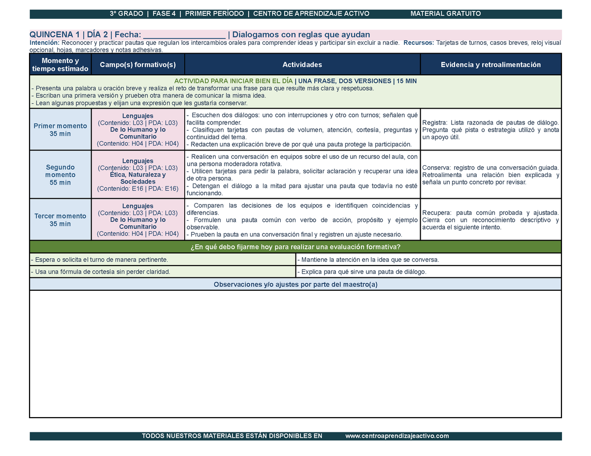 PLANEACIÓN 3° Primaria Primer Periodo (Sep, Oct, Nov) en 🎁PDF