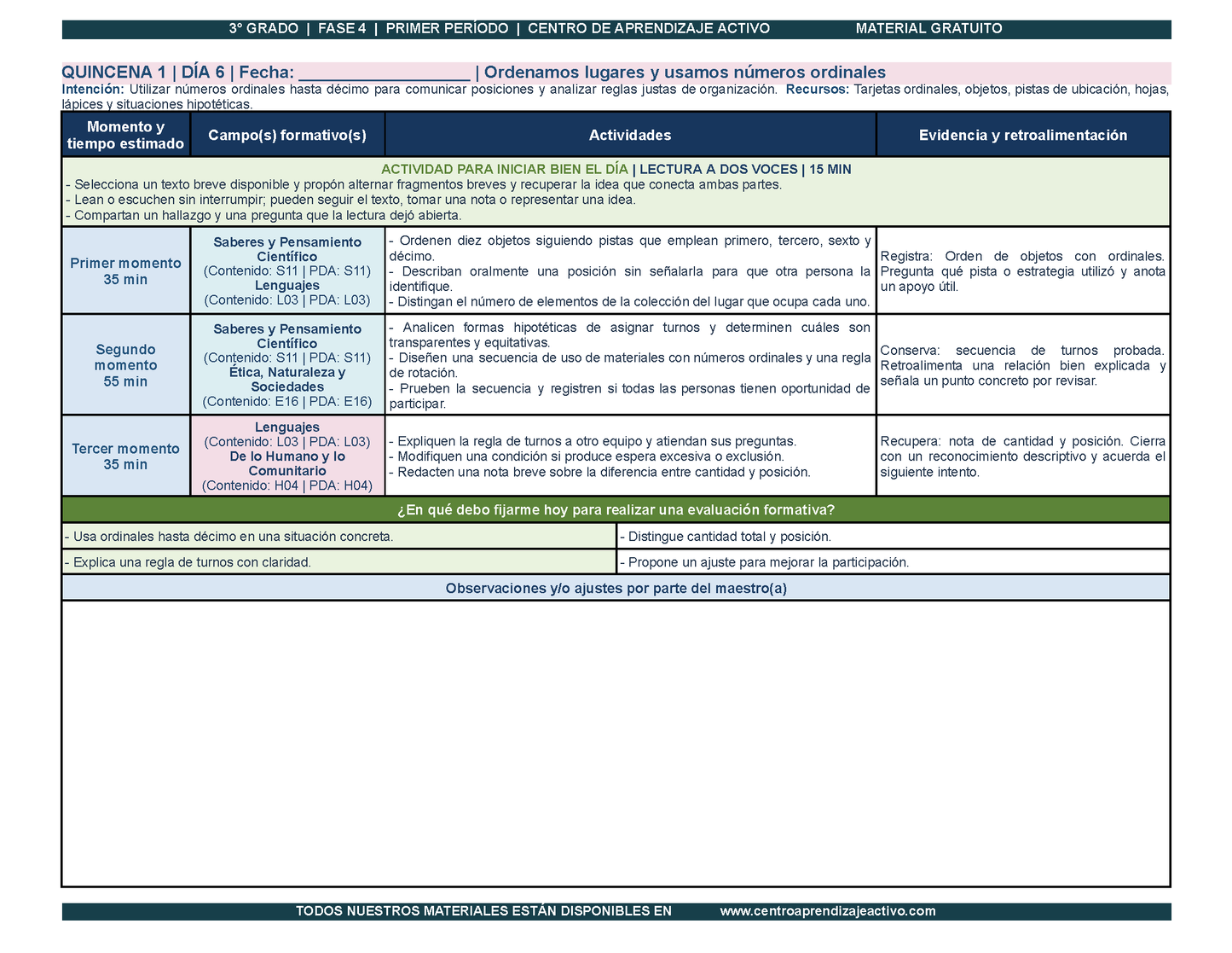 PLANEACIÓN 3° Primaria Primer Periodo (Sep, Oct, Nov) en 🎁PDF