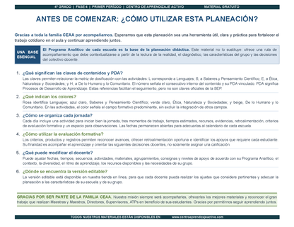 PLANEACIÓN 4° Primaria Primer Periodo (Sep, Oct, Nov) en 🎁PDF