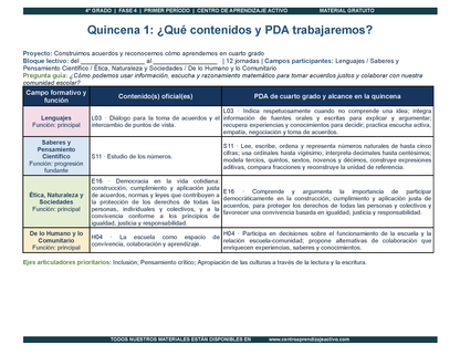 PLANEACIÓN 4° Primaria Primer Periodo (Sep, Oct, Nov) en 🎁PDF