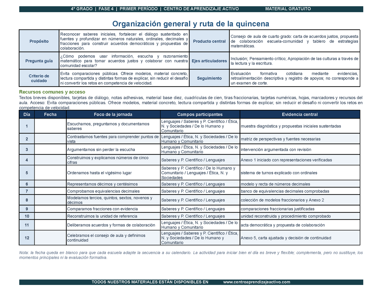 PLANEACIÓN 4° Primaria Primer Periodo (Sep, Oct, Nov) en 🎁PDF