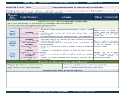 PLANEACIÓN 4° Primaria Primer Periodo (Sep, Oct, Nov) en 🎁PDF