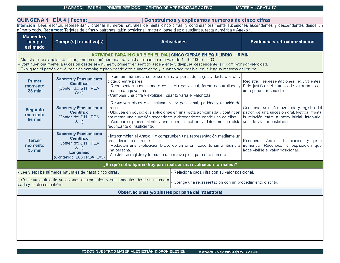 PLANEACIÓN 4° Primaria Primer Periodo (Sep, Oct, Nov) en 🎁PDF