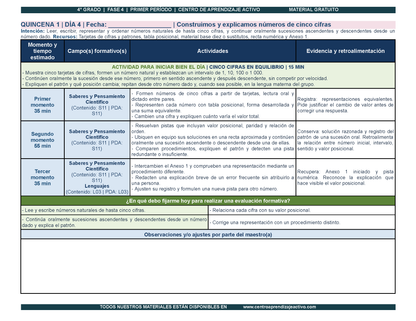 PLANEACIÓN 4° Primaria Primer Periodo (Sep, Oct, Nov) en 🎁PDF