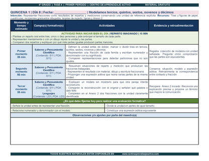 PLANEACIÓN 4° Primaria Primer Periodo (Sep, Oct, Nov) en 🎁PDF