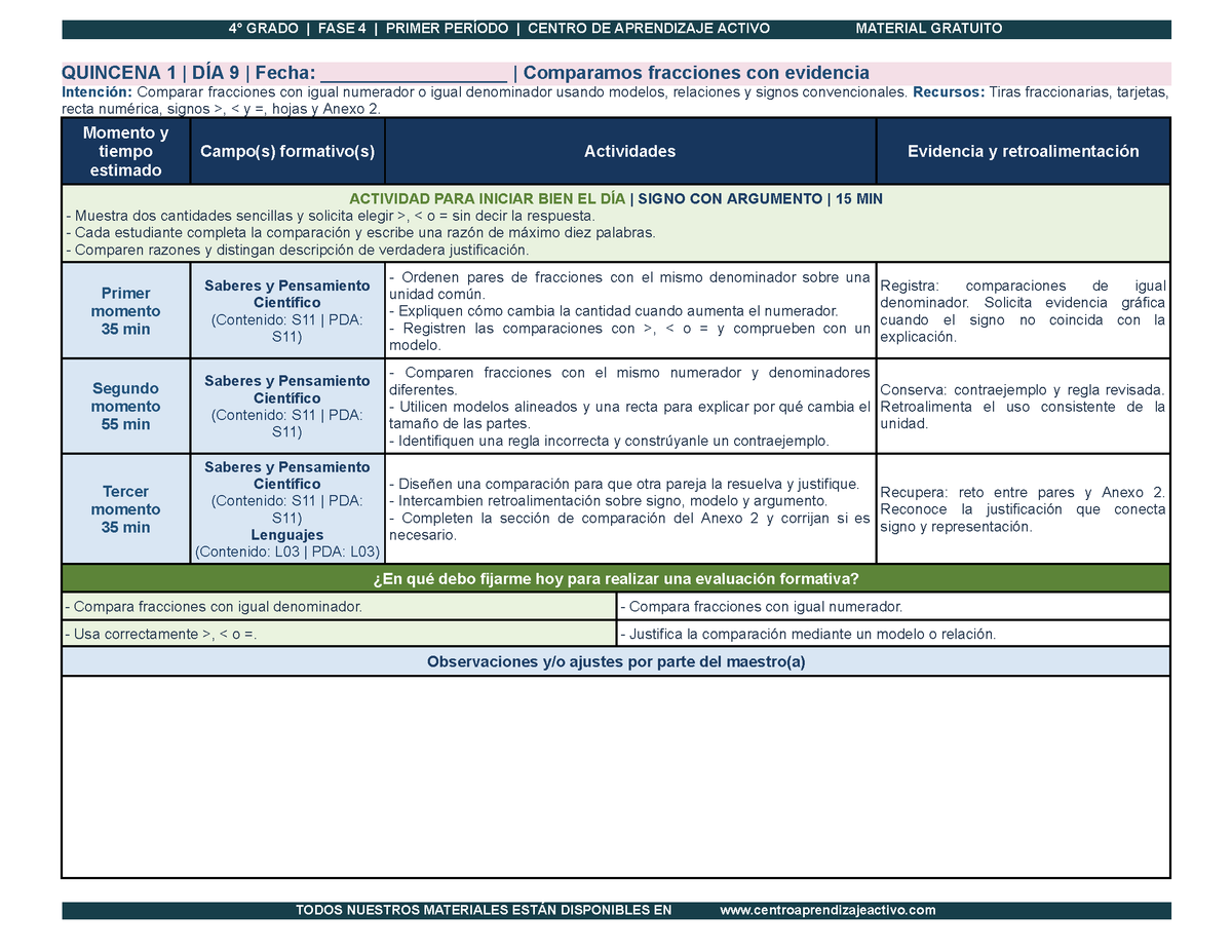 PLANEACIÓN 4° Primaria Primer Periodo (Sep, Oct, Nov) en 🎁PDF