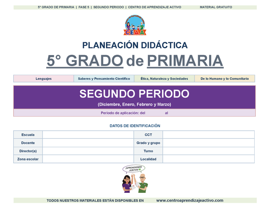 PLANEACIÓN 5° Primaria Segundo Periodo (Dic, Ene, Feb, Mar) en 🎁PDF